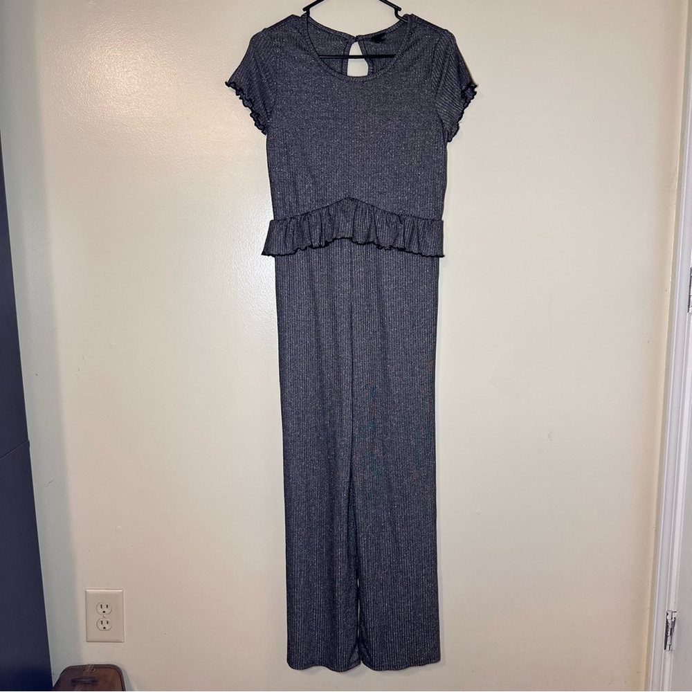 Art Class Gray Sparkle Ruffle Jumpsuit